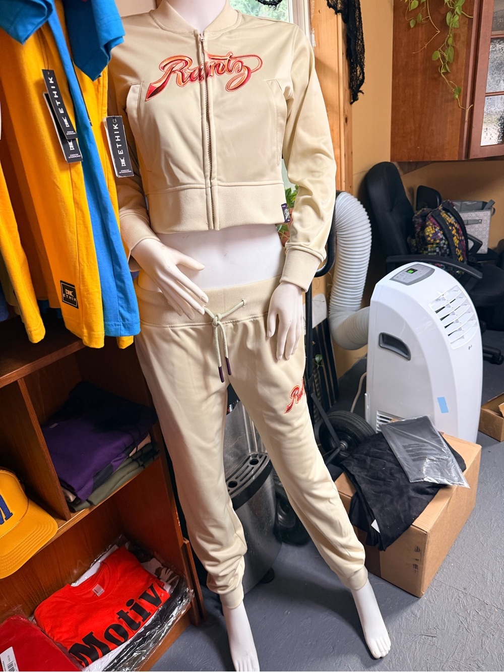 Women's Beige Cropped Zip Hoodie & Jogger Set